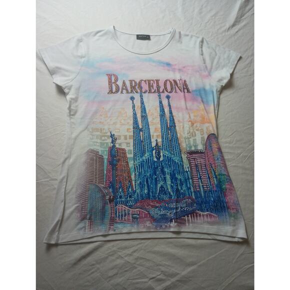 Vintage Y2K Safon Barcelona Bling Gem Graphic T-shirt Women Medium Fitted - Picture 1 of 5